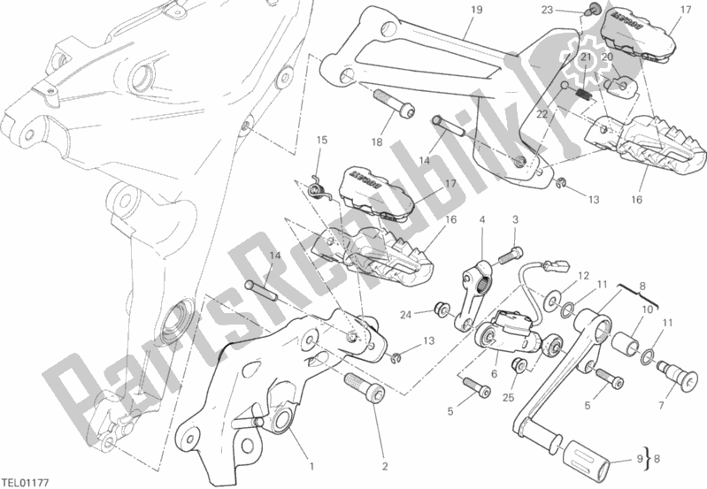 All parts for the Footrests, Left of the Ducati Multistrada 1260 S D-air 2019